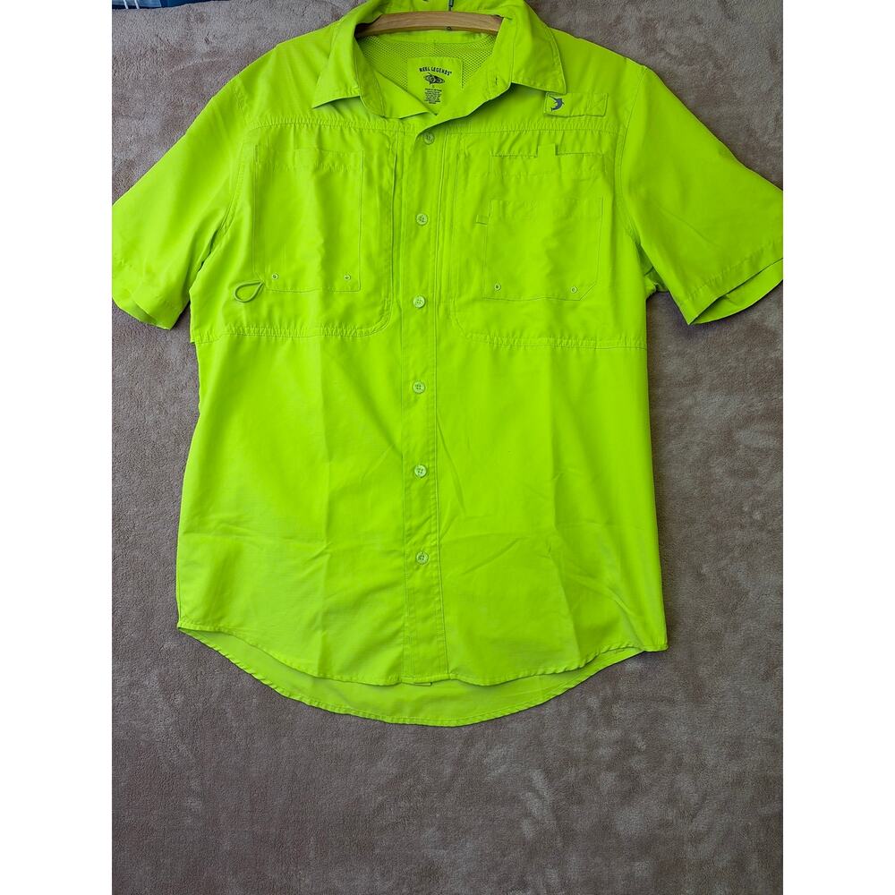 Mens Reel Legends Mariner Short Sleeve Vented Fishing Shirt Size S Neon Green